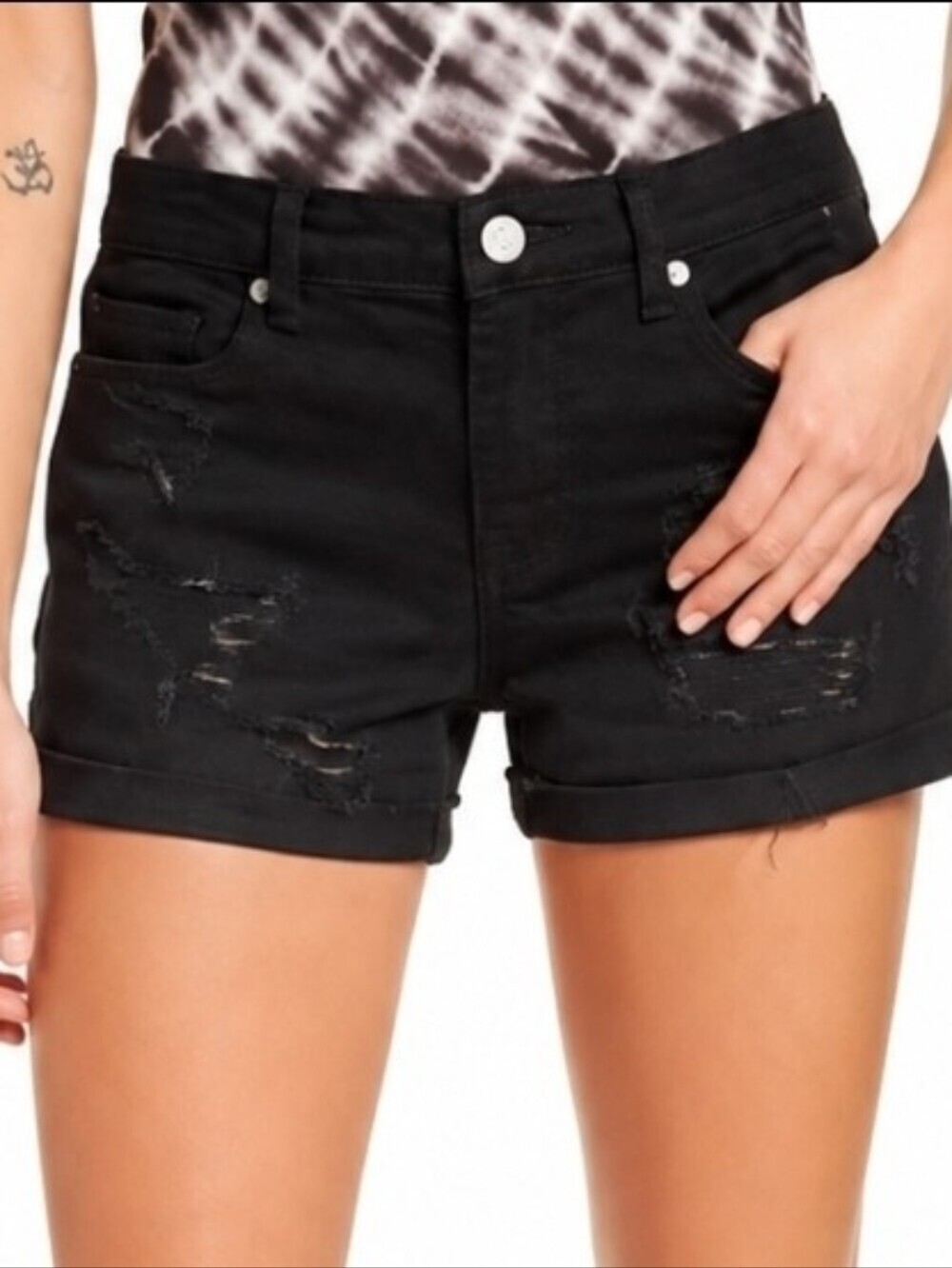 ❤️ BLANK NYC FULTON BLACK DISTRESSED ROLL UP STRETCH DENIM JEAN SHORTS, 8 (29)